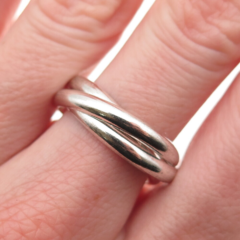 925 Sterling Silver Vintage Interlocked Trinity Oxidized Band Ring Size 6.75